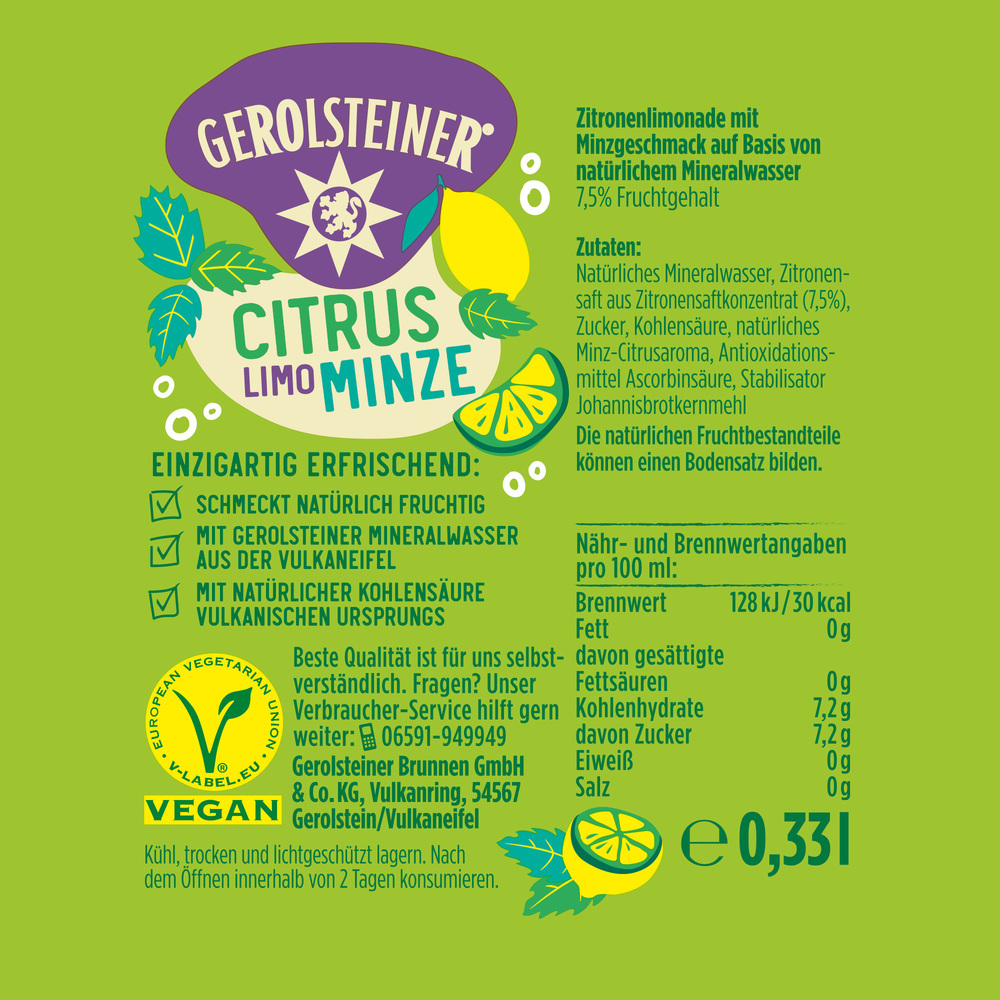 Gerolsteiner Citrus-Minze Longneck 24x0,33MW (MEHRWEG)