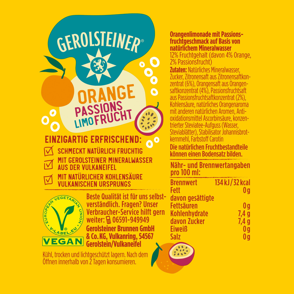 Gerolsteiner Orange-Passionsfrucht Longneck 24x0,33MW (MEHRWEG)