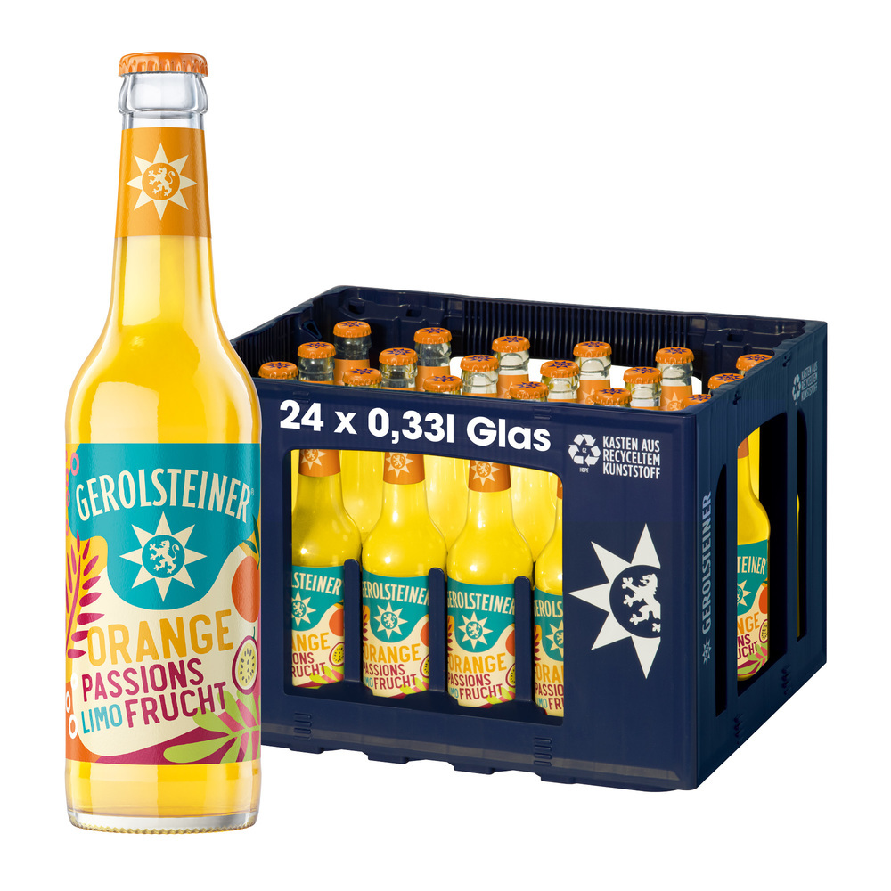 Gerolsteiner Orange-Passionsfrucht Longneck 24x0,33MW (MEHRWEG)